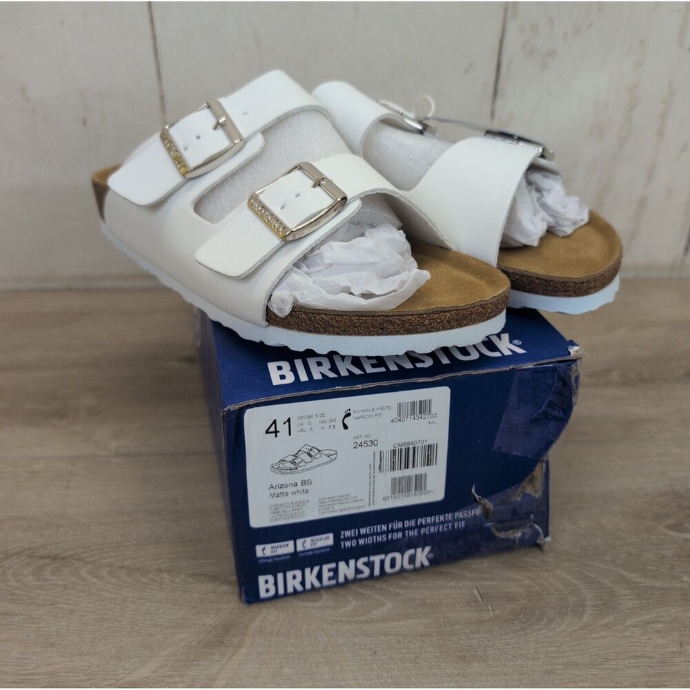 Birkenstock Arizona BS Sandals Womens Size 8 Narrow White Leather Slip On New